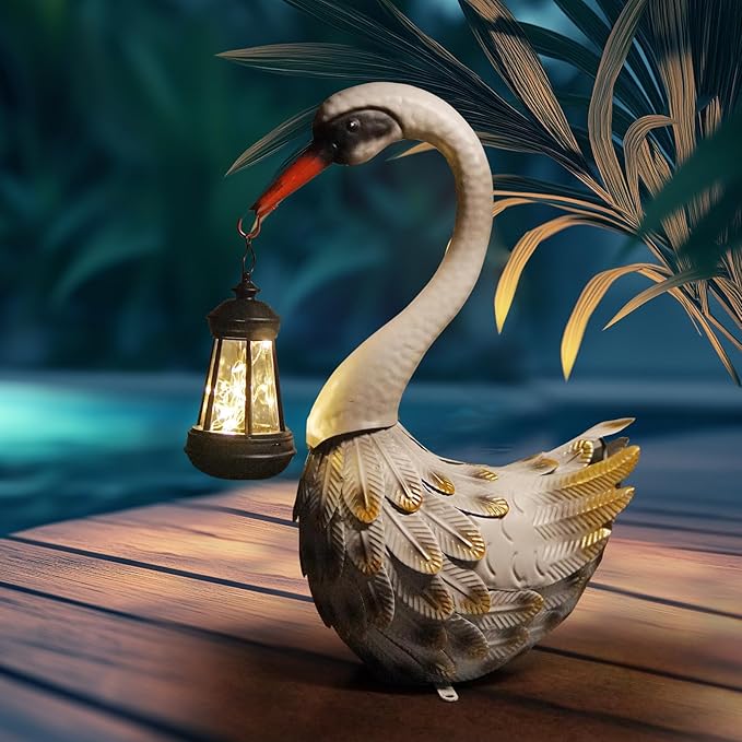 HONGLAND Solar Garden Statue Outdoor Swan Decor Bird Decor Lawn Ornament for Backyard Patio Porch Poolside（White）