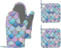 Pink Mermaid Scales Heat-Resistant Silicone Oven Mitts and Pot Holders,Long Oven Gloves with Non-Slip Grip for Cooking, Baking, Grilling,BBQ