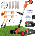Electric Weed Wacker Eater Cordless Battery Powered, Weed Trimmer 4.0Ah Lightweight No-String with 2 Battery Operated & Wheels, 3 in 1 Stringless Grass Trimmer/Edger/Brush Cutter for Garden Yard Lawn