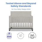 Simmons Kids Foundry 6-in-1 Convertible Baby Crib, Rustic Mist with Matte Black + Quiet Nights Breathable Crib Mattress with Removable/Machine Washable Cover (Bundle)