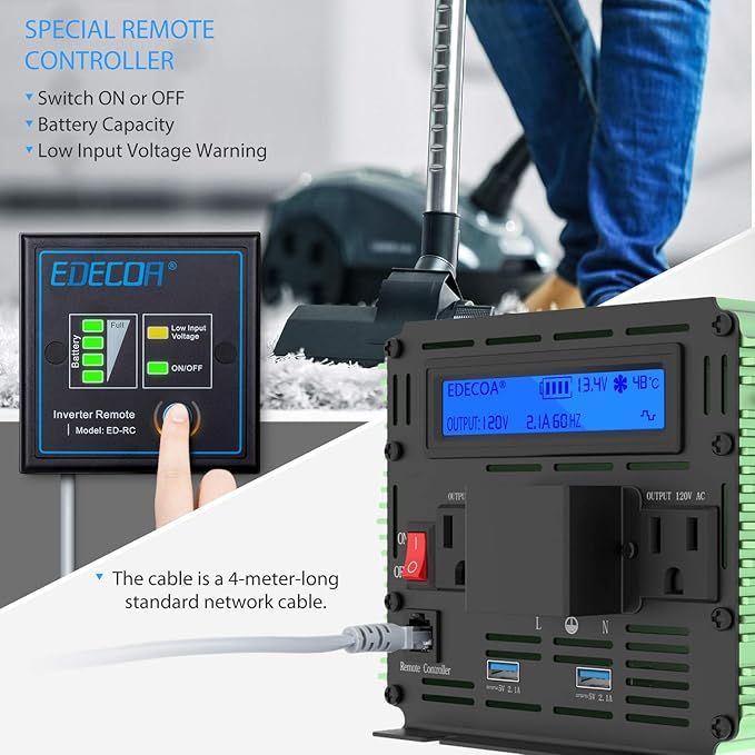 EDECOA 3000 Watt Power Inverter DC 12V to AC 110V 120V for Car Truck RV with LCD Display and Remote Controller