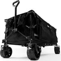 SUNNYFEEL 49''L 550lbs Heavy Duty Wagon Cart Foldable with Wheels,Extra Long Fold Up Wagons Carts with Side Pocket and Brakes for Camping Sports Garden Shopping (Black)