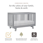 Babyletto Hudson 3-in-1 Convertible Crib with Toddler Bed Conversion Kit in Grey, Greenguard Gold Certified