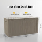 80 Gallon Resin Deck Box, Waterproof Outdoor Storage Bin for Patio Furniture, Pool Accessories, and Garden Tools, Lockable & UV-Resistant, Grey