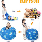 Stuffed Animal Storage Bean Bag Chair Cover, Hold Kids Plush Toys Blankets Towels Beanbag (Cover Only), Canvas Floor Circle Stuff Sit Seat Sofa with YKK Zipper, Large 32", Blue Shark