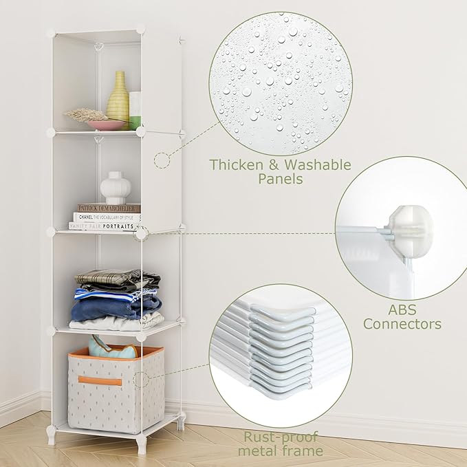 FUNLAX Cube Storage Shelf, 16 Storage Cubes Closet Organizers and Storage Portable Cube Storage Organizer Plastic Bookshelf Bookcase for Study Room, Bedroom, Office, White