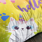Axolotl Cat Bedding Twin Cartoon Cat Comforter Set,Rainbow Printed Kids Bedding Set for Girls Kids Adults Teens,Kids Comforter Set All Season,1 Quilt 2 Pillow Cases,Colorful Pink Blue
