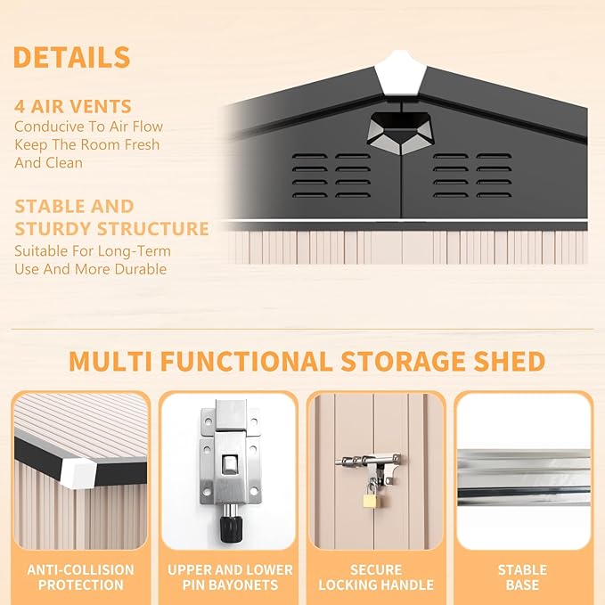 10x8 FT Outdoor Storage Shed,Metal Tool Sheds,Waterproof Outside Storage Shed,Large Storage Building with Lockable Door