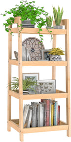 Bamboo Bookshelf, 4 Tier Ladder Shelf, Freestanding Storage Shelf Rack for Bathroom, Kitchen, Living Room