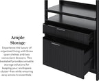 Walker Edison Modern Reeded 4-Shelf Bookshelf Bottom, 33 Inch, Two-Drawer Black
