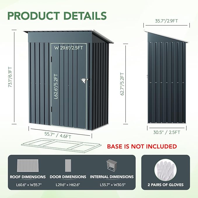 Breezz 5x3FT Vertical Outdoor Steel Storage Shed, Lockable Doors, Compact Metal Tool Shed for Garden, Backyard, Patio, Utility, and Bike Storage