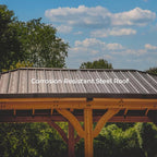 Backyard Discovery Barrington 20' x 12' Cedar Wood Outdoor Gazebo Pavilion with Hardtop Galvanized Steel Hip Roof, Snow Support, Wind Resistance, PowerPort, Shade for Garden, Patio, Deck, Entertaining
