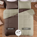 Basic Beyond Twin Comforter Set for Girls and Boys - Fluffy Twin Bed Comforter Set for All Seasons - Reversible Kids Twin Comforter Set - 2 Pieces (1 Comforter + 1 Pillow Sham) - Brown/Ivory