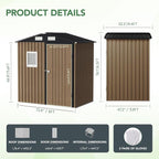 6X4FT Outdoor Steel Storage Shed with Lockable Doors, One Window,Ideal for Garden, Backyard, Patio Storage,Brown