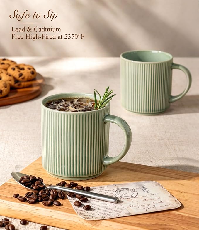 GBhome Coffee Mugs Set of 6，16 oz Coffee Cups with Handle | Cups for Latte, Tea, Cocoa & Milk, Ideal for Daily Use & Gifts, Microwave & Dishwasher Safe, Light Green
