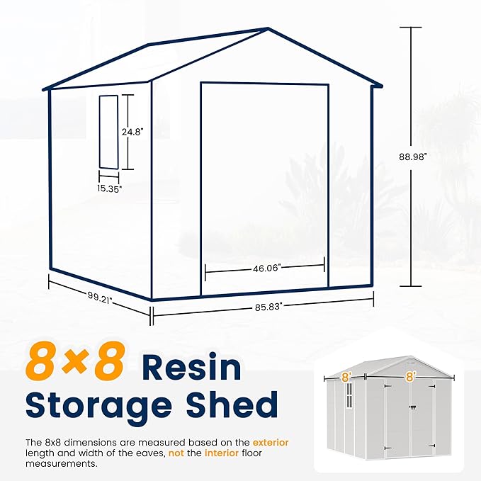 UDPATIO Resin Storage Shed 8 x 8 FT, Outdoor Garden Sheds with Floor Plastic Patio Outdoor Storage Shed with Lockable Door, Sandstone