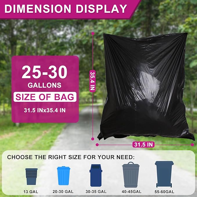 25-30 Gallon Trash Bags Black 120 Count - 32" x 36" Large Kitchen Garbage Bags, 20+ Gallon Trash Can Liners Unscented, Multipurpose for Home, Office, Daily Household Use