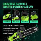Mini Chainsaw 12inch, Chainsaw Cordless w Automatic Oiler, Handheld Electric Power Chain Saw w Security Lock, Brushless Motor,Chainsaws for Wood/Trees Trimming (Green - 2 batteries, 12 INch)