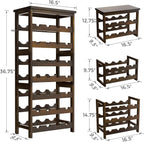28-Bottle Wine Rack Free Standing Floor, Solid Wood 7-Tier Display Wine Storage Shelves with Tabletop, Wobble-Free Bottle Holder for Cellar Kitchen Bar Dining Room Living Room, Walnut