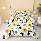 Kawaii Cat Comforter Queen Size,Sunflower Cat Comforter Set for Kids Teens Girls Boys,3Pcs Bedding Set Printed Comforter with 2 Pillowcases,Down Alternative,Soft and Lightweight，Queen Size