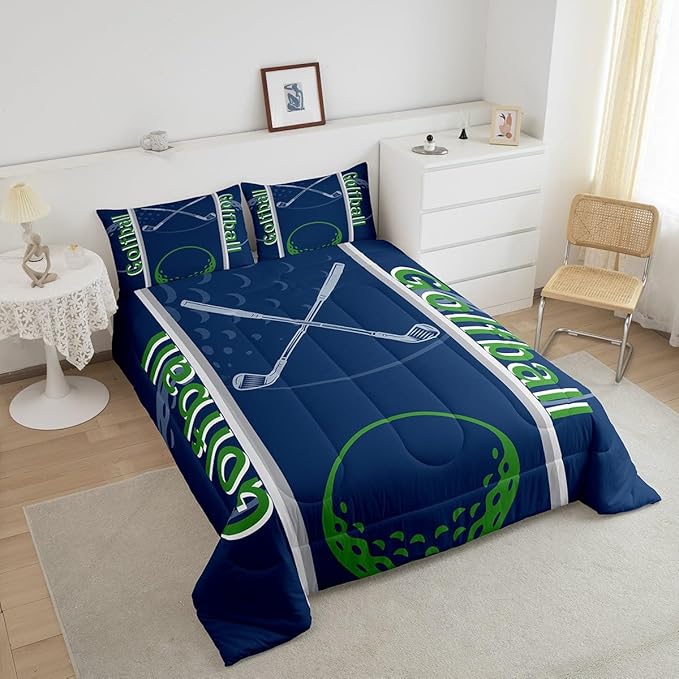 Feelyou Kids Golf Print Comforter Set Full Size Ball Sports Bedding Set for Boys Girls Teens Bedroom Decor Golf Ball Lover Comforter Women Men Ball Games Duvet Set with 2 Pillow Case