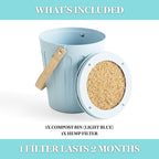 Martha Stewart Indoor Compost Bin | Countertop Composting Bucket for Kitchen | .7 Gallon Capacity | Includes Filter | Plant Based Materials | Light Blue