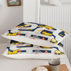 Axolotl Cartoon Excavator Bedding Set Twin,Tractor Truck Bedding Set,Boys Construction Bedding Set,Yellow Vehicles Truck Comforter Construction Site Decor for Kids Boys Teens,1 Quilt 2 Pillowcases
