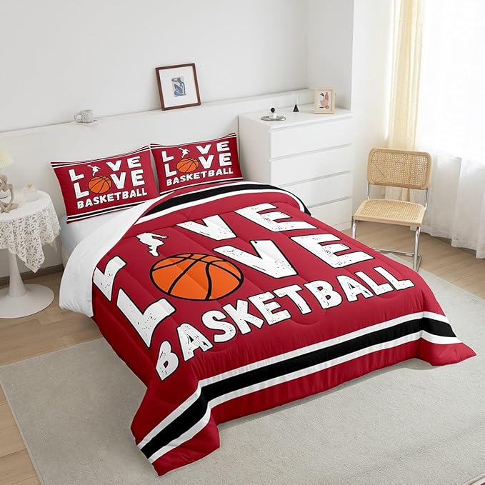 Feelyou Basketball Bedding Set King Size Gaming Sports Comforter Set for Kids Boys Girls Decor Ball Games Comforter Gift for Basketball Lover Duvet Set Bedroom Quilt Set