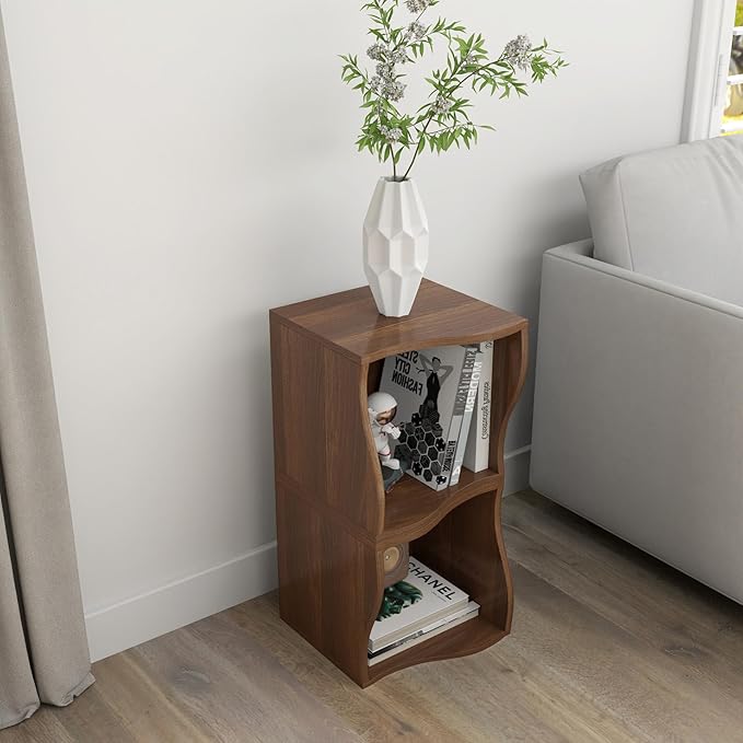 ECYIL Double Layered Independent Storage Rack, Full Circular Color Blocking Bookshelf, Suitable for Home, Office, Living Room, etc (walnut1)