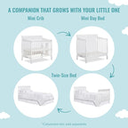 Aden 4-in-1 Convertible Mini Crib In White, Greenguard Gold Certified, Non-Toxic Finish, New Zealand Pinewood, With 3 Mattress Height Settings
