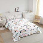 Erosebridal Rainbow Bedding Set for Kids Girls, Pink Love Heart Comforter Set Twin Size Cartoon Cloud Geometric Stripes Bedding Comforter for Boys Children Women Watercolor Art Girly Duvet Sets