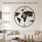 30 Inch Large Modern Decorative Metal World Map Wall Clocks Giant Extra Vintage Gold Arabic Numeral Oversized Wall Clock for Living Room,Office,Dining Room,Entryway,Fireplace