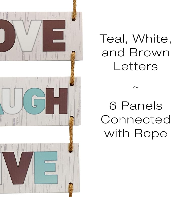 EXCELLO GLOBAL PRODUCTS Large Hanging Wall Sign: Rustic Wooden Decor (Family, Home, Love, Laugh, Live, Dream) Hanging Wood Wall Decoration (11.75" x 32")