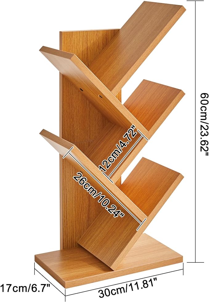 YMYNY 4 Tier Tree Bookshelf, Small Bookcase, Modern Wood Book Storage Rack, Freestanding Book shelf for Books/Movies/CDs, Narrow Display Rack for Living Room, Home Office, Natural UHBC014N