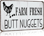 Funny Chicken Gifts Chicken Farm Fresh Butt Nuggets Tin Sign for Home Farm Chicken Coop Farmhouse Kicthen Garden Decor 8 X 12 Inch (3189)