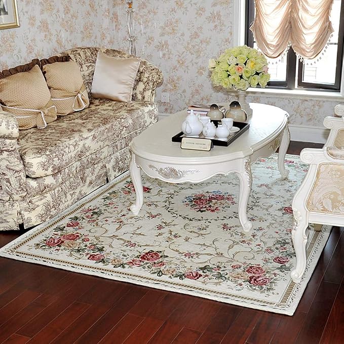 Rustic Shabby Rose Rug Luxury Vintage Elegant Traditional Rugs Accent Floral Rugs Carpet for Home Living Room/Bedroom, 4' x 6', Country Rose