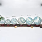 JIC Gem Natural Trolleite Crystal Ball Sphere Blue Healing Crystal Gemstone Ball with Display Stand Home Decor Meditation Grid Energy Balance (70-80mm)