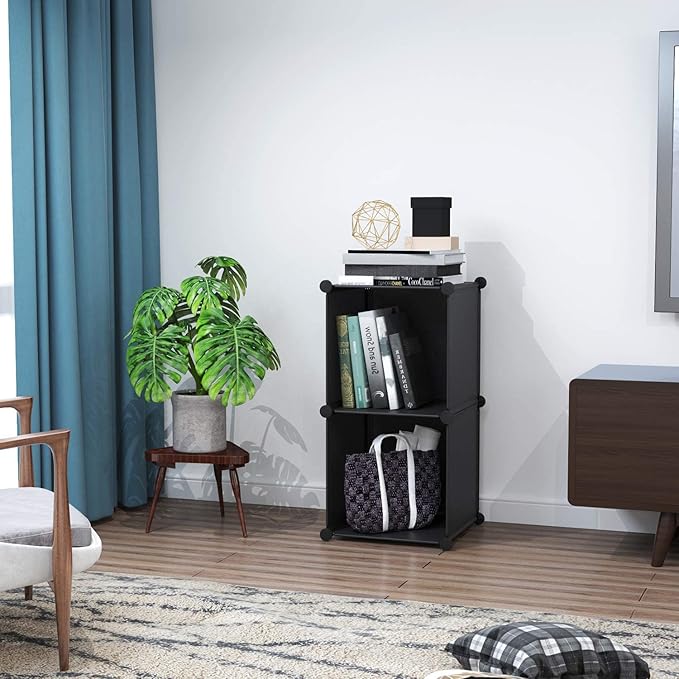 C&AHOME Cube Storage, 2-Cube Organizer Units, Plastic Closet Storage Shelves, DIY Book Shelf, Modular Bookcase, Cabinet Ideal for Bedroom, Living Room, Home Office, 12.4" L x 12.4" W x 24.8" H Black