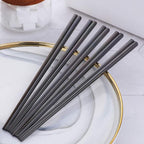 Buyer Star 5-Pair Stainless Steel Black Metal Reusable Chinese Square Chopsticks