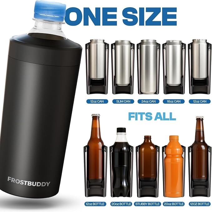 Frost Buddy XL Can Cooler - Fits 12-24 oz Cans (Burnt Titanium) | Keeps drinks chilled 12+ hrs | No sweat, no condensation | Fits slim & standard cans | Durable, portable design