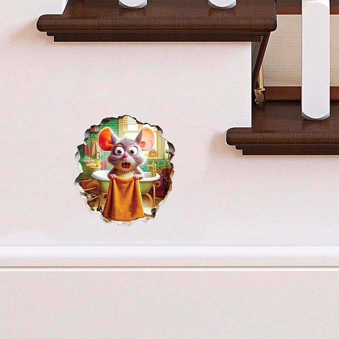 3D Mouse Sticker - Shower - Mousehole Wall Sticker Decal - Removable Bathroom Decor - Kids Room - Peel & Stick - Whimsical Home Decor - MICESTERPIECE