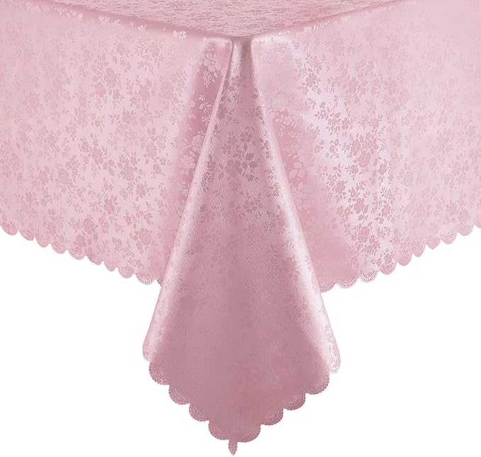 Smiry Rectangle Waterproof Heavy Duty Vinyl Tablecloths, 60 x 84 Inch | Wipeable Washable Floral Embossed Table Cover for Kitchen and Dining Room, Indoor & Outdoor Use, Dirty Pink