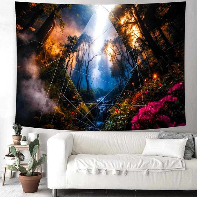 Delur Forest Tapestry Tree of Life Misty Tropical Rainforest Tapestry Wall Hanging Mystical Colorful Spiritual Psychedelic Nature Landscape Headboard for Bedroom Living Room Home Decor (51.2" x 59.1")