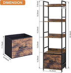 5 Tier Bookshelf with Storage, Bookcase with Drawers, Storage Shelves for Living Room / Home Office, Wood Shelves & Metal Shelf Organizer, Book Shelf for Bedroom, Tall & Ladder Bookshelf, Brown