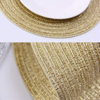 SHACOS Glitter Gold Round Braided Placemats Set of 8 Sparkle Washable 15 inch Round Table Mats Woven Place Mats for Christmas Party Dining Table Decor (Gold, 8)