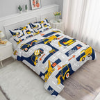 Axolotl Cartoon Excavator Bedding Set Full,Tractor Truck Bedding Set,Boys Construction Bedding Set,Yellow Vehicles Truck Comforter Construction Site Decor for Kids Boys Teens,1 Quilt 2 Pillowcases