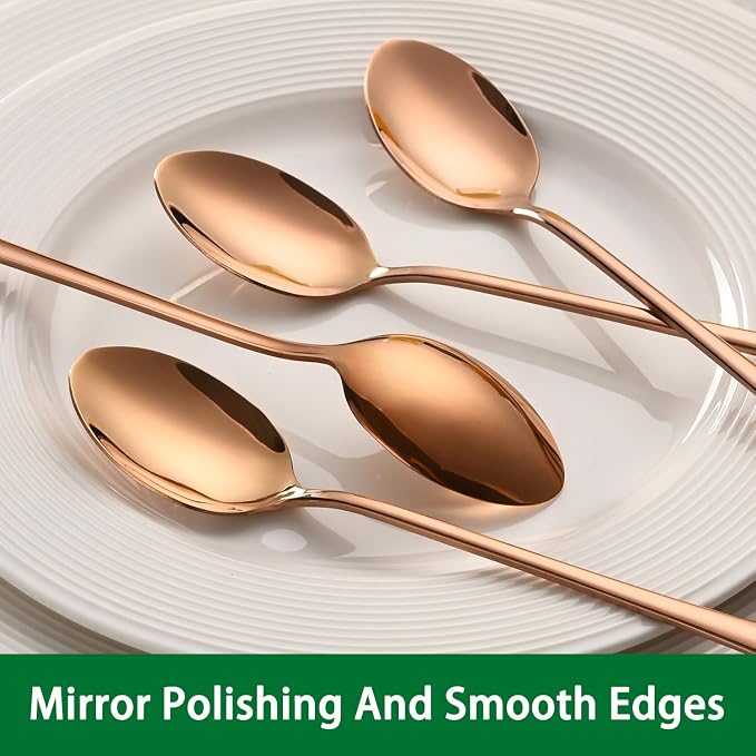 7.5 Inches Long Handle Coffee Stirring Spoons,Set Of 8 Rose Gold Iced Tea Spoon,Copper Stainless Steel Ice Cream Spoons,Sundae Spoon