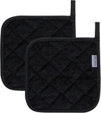 ONLYKXY 2pcs Cotton Heat Resistant Pads Basic Square Pot Holder 17cm/6.69inch Multipurpose Quilted Liner Little Trivet Cloth Potholders for Hot Cold Kitchen Baking Cooking Oven (Black)