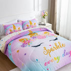 NTBED Unicorn Twin Comforter Set with Sheets,5 Pieces Kids Bedding Sets for Girls, Lightweight Microfiber Star Rainbow Bed in a Bag,Blue Purple
