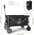 Night Cat Collapsible Wagon for Camping: 150L Garden Gart with Wheels Heavy Duty - Folding Utility Wagon for Outdoor